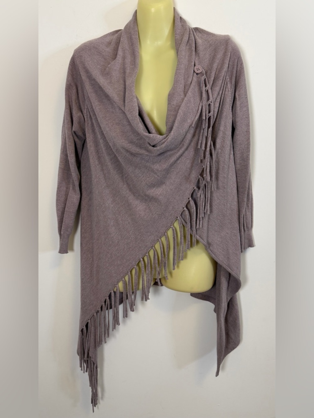 C Christian Fringed Asymmetric Drape Lavendar Sweater